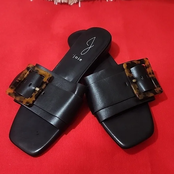 Joie Black Paige Slide Sandals flats tortoise buckle Minimalist Design - Picture 8 of 8